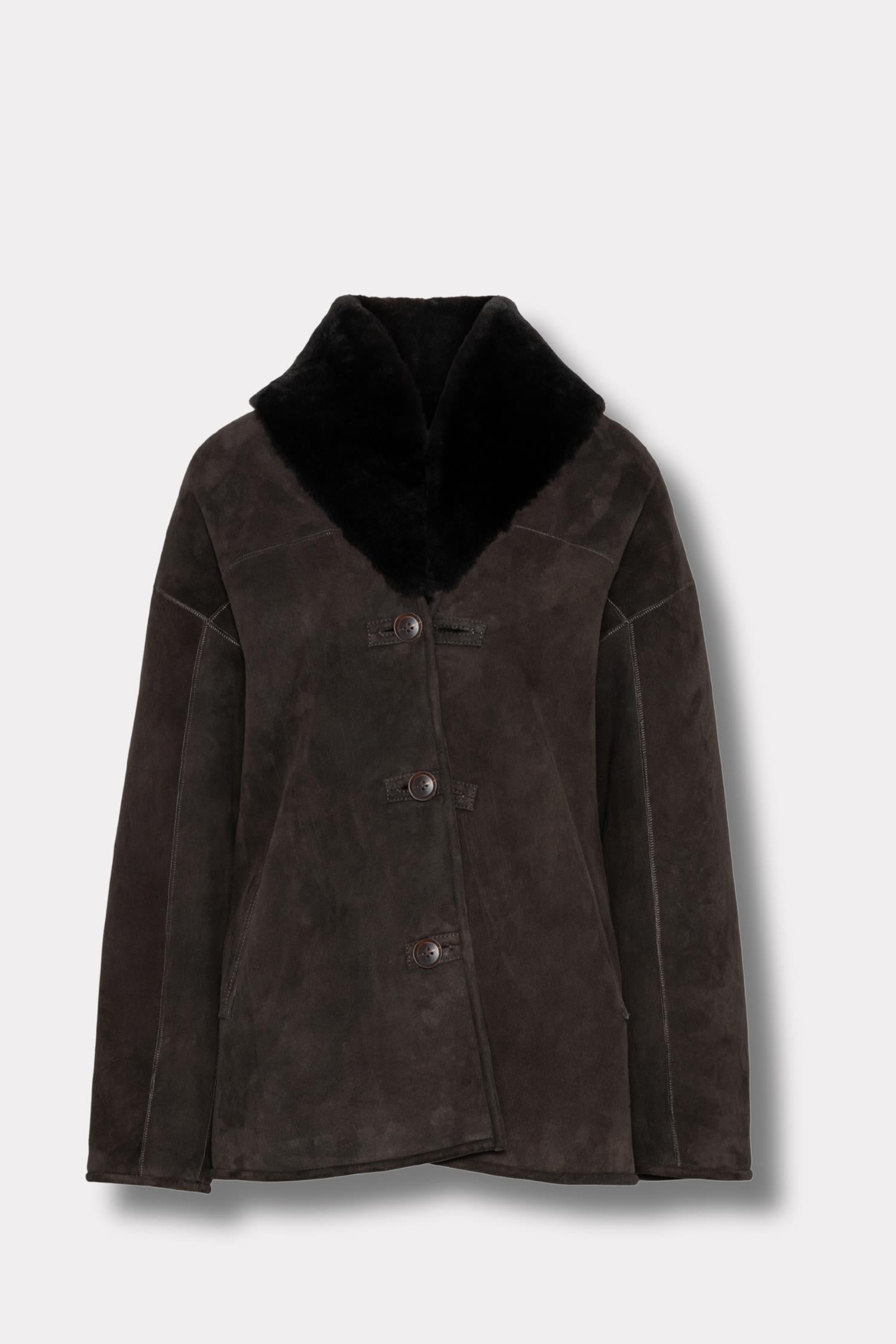 Melli Shearling Jacket- Dark Brown Suede