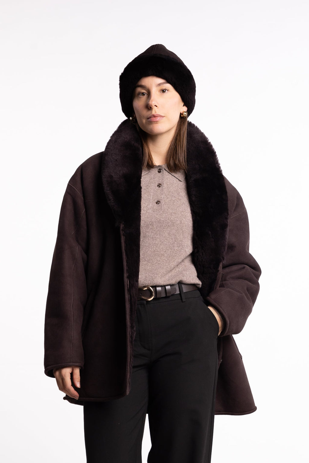 Melli Shearling Jacket- Dark Brown Suede