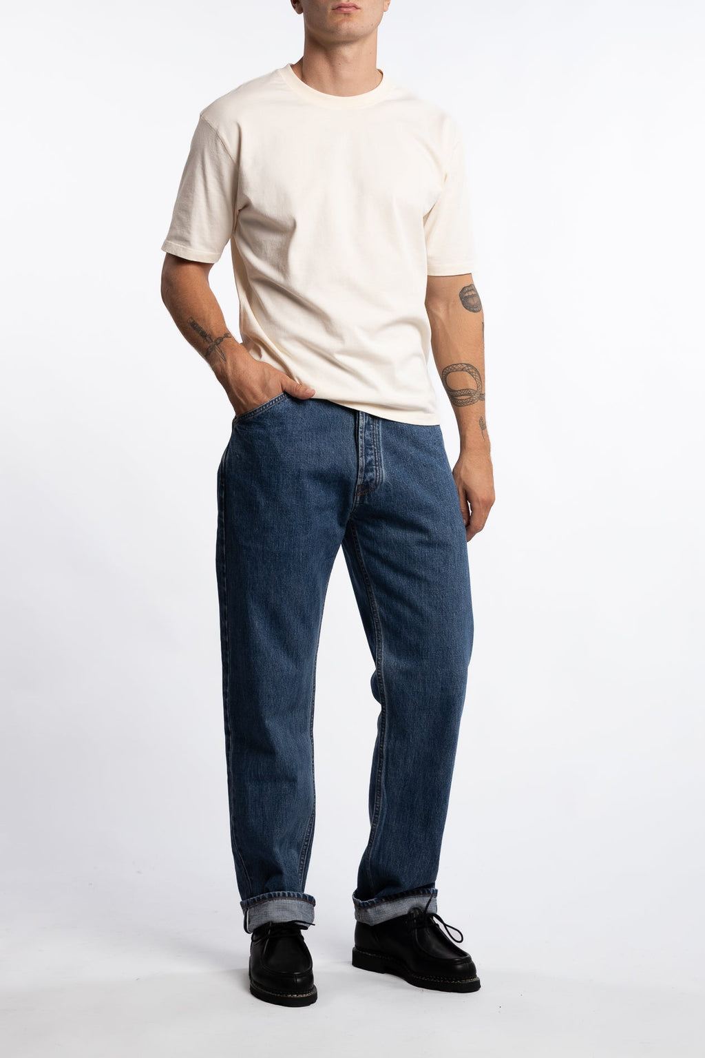 14,2 Oz 5-Pocket Mid-Waist Japanese Selvedge Denim Bleach Wash