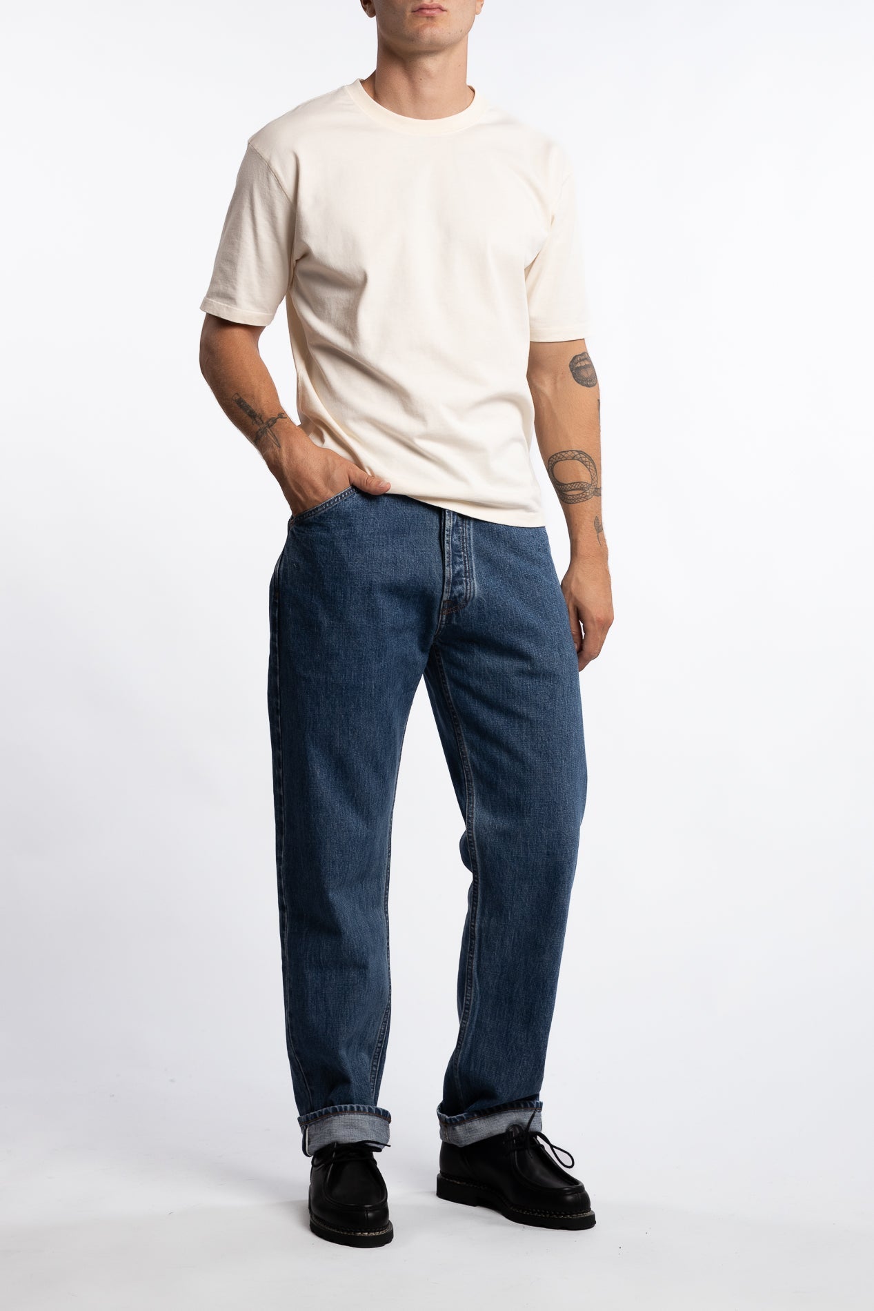 14,2 Oz 5-Pocket Mid-Waist Japanese Selvedge Denim Bleach Wash