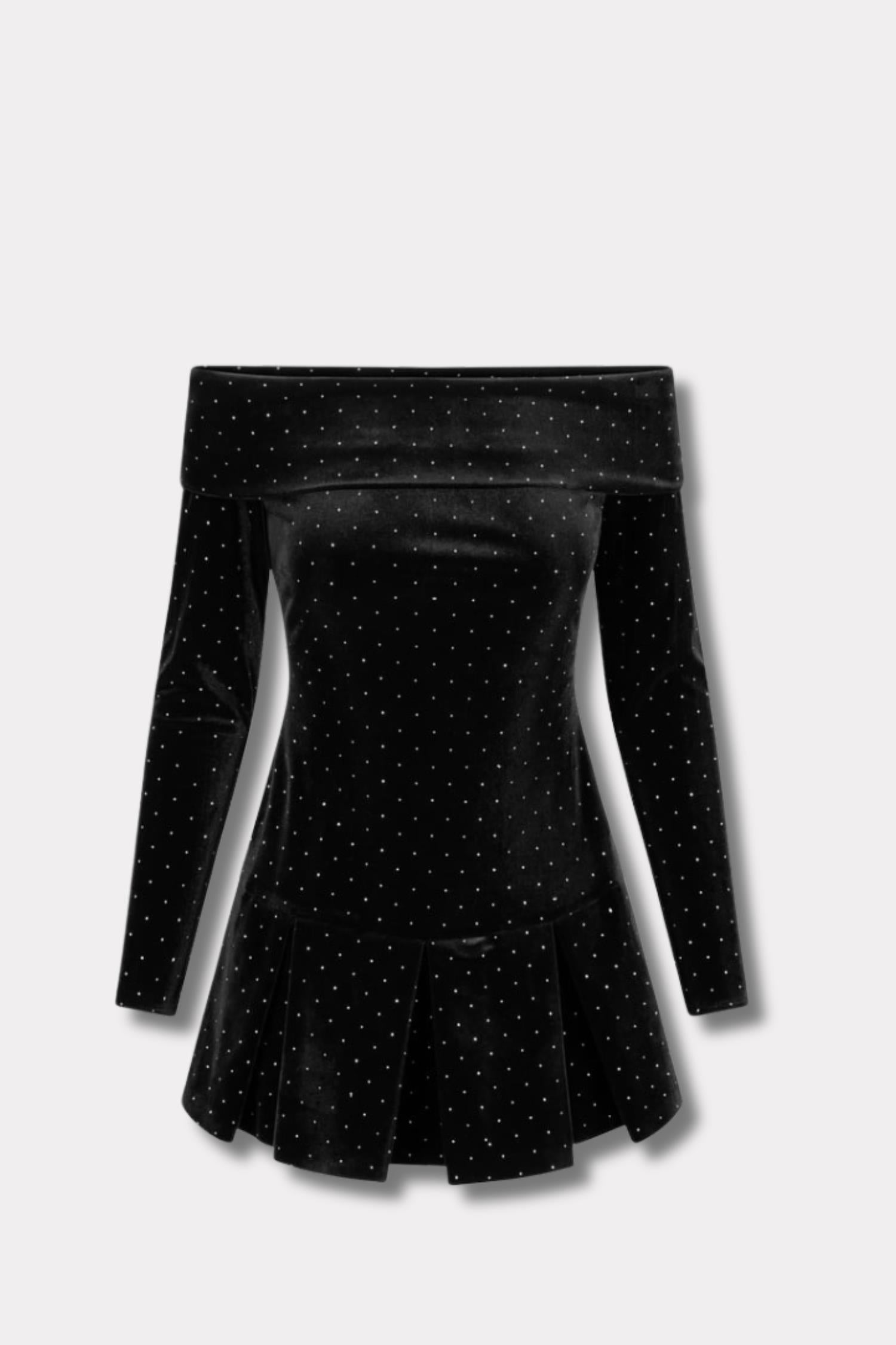 Colette Stud Velour Dress- Black