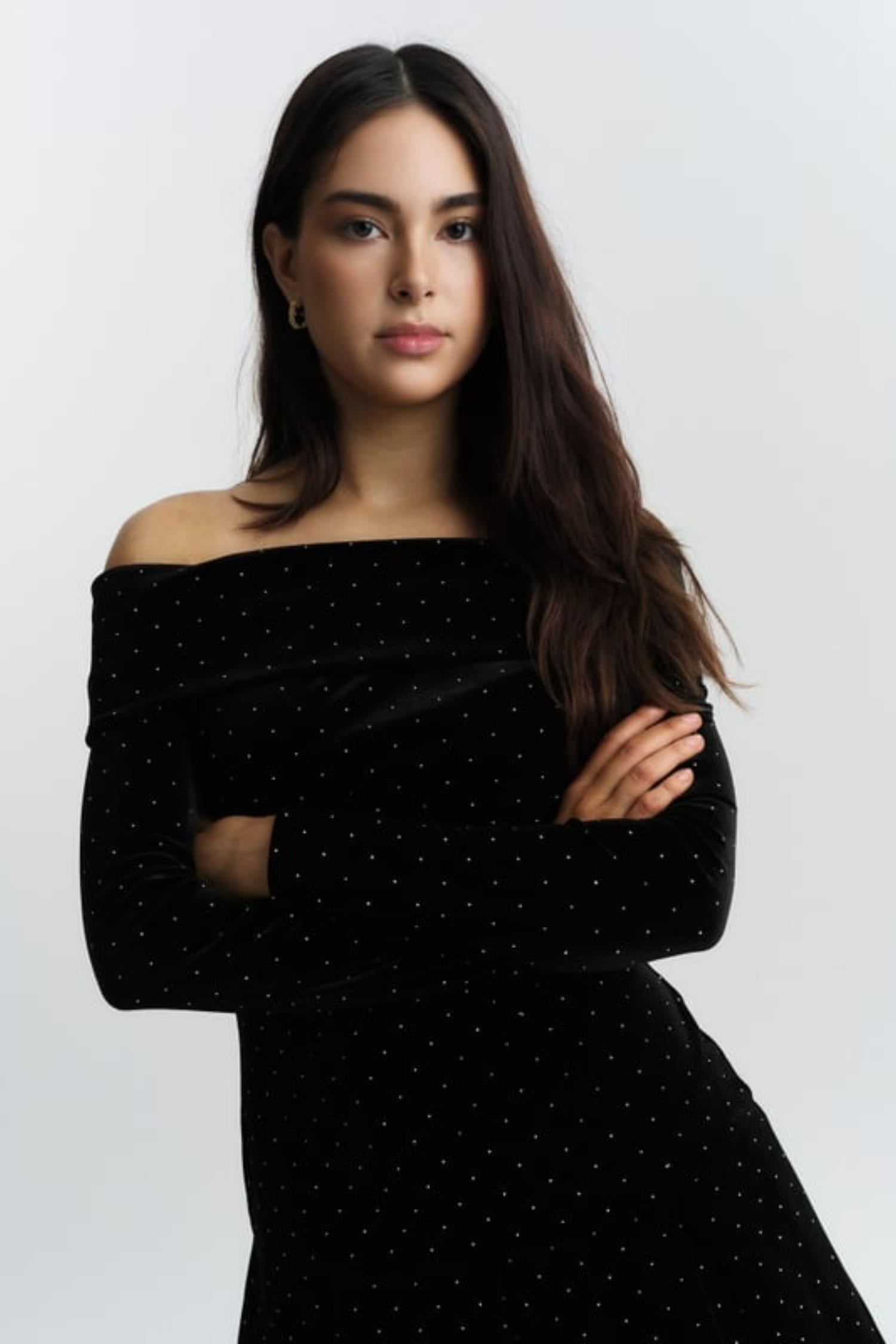 Colette Stud Velour Dress- Black