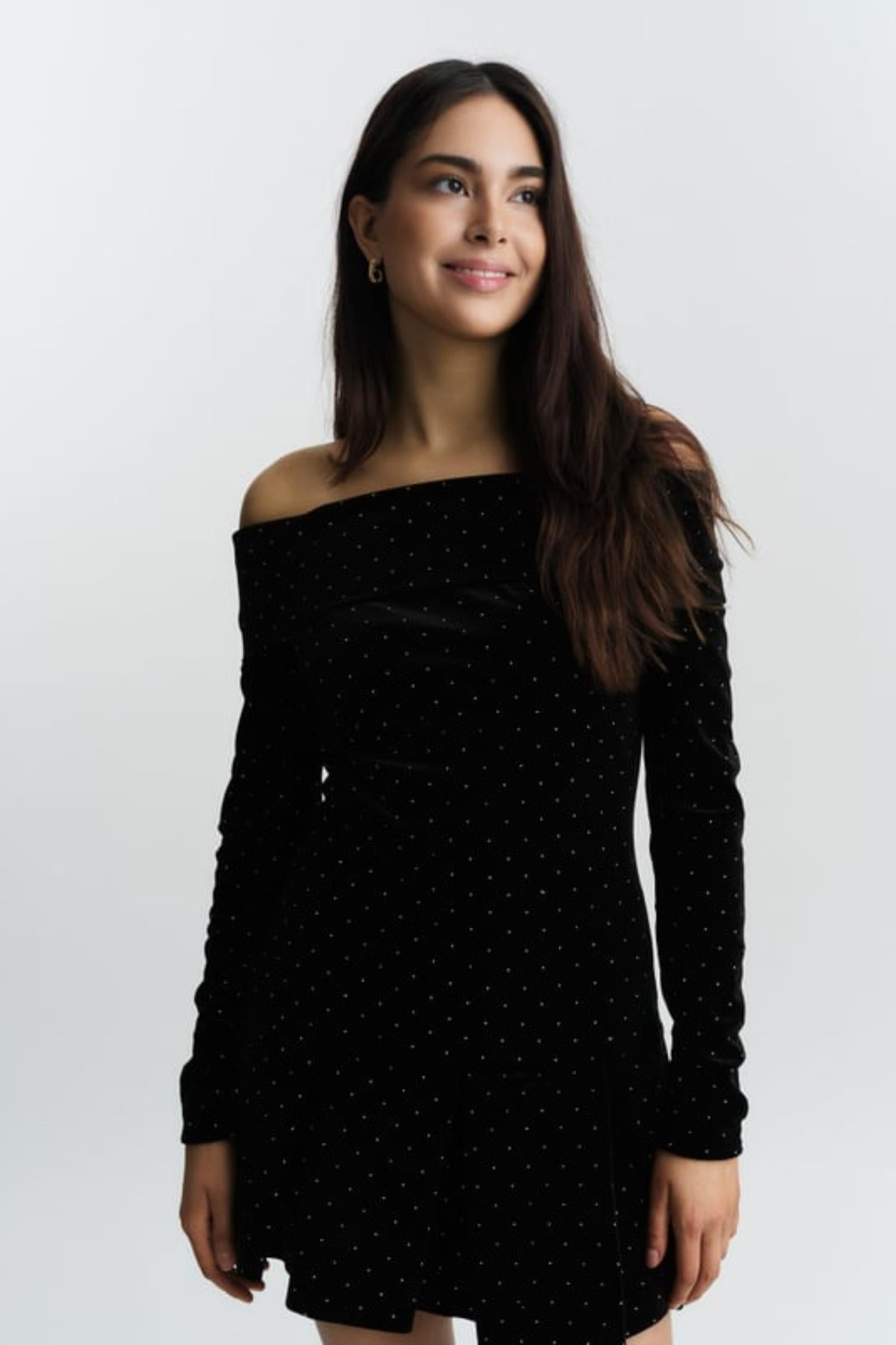 Colette Stud Velour Dress- Black