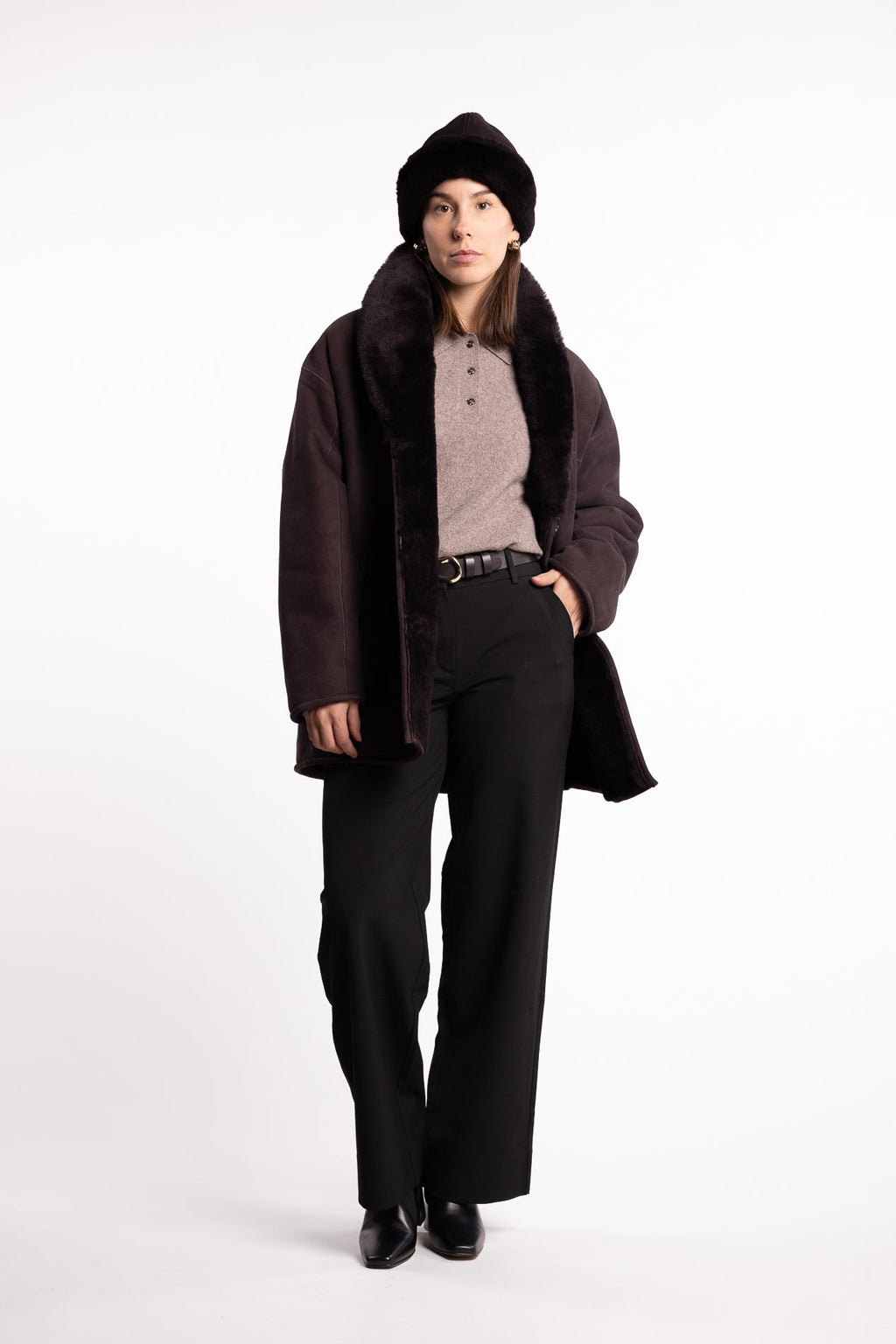Melli Shearling Jacket- Dark Brown Suede