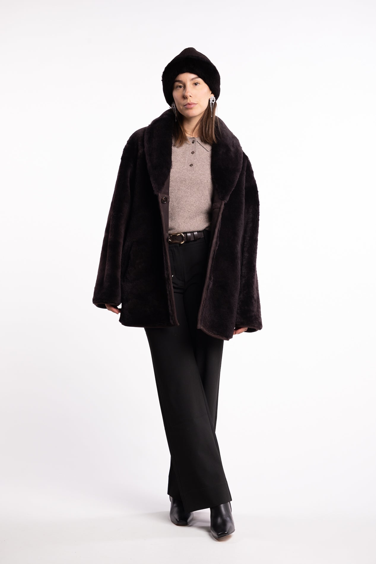 Melli Shearling Jacket- Dark Brown Suede