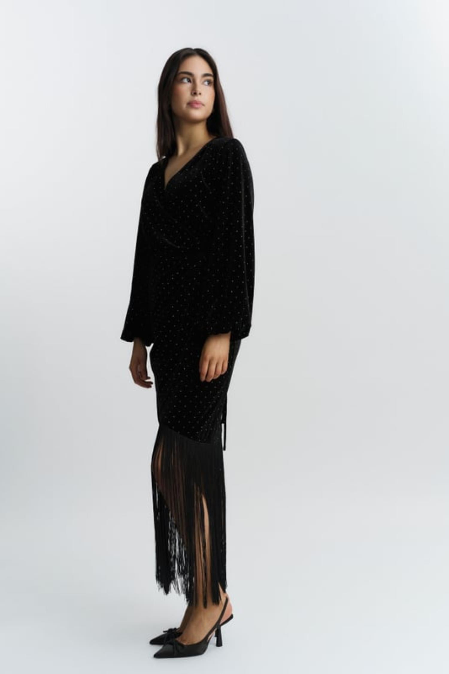 Sine Stud Velour Dress- Black