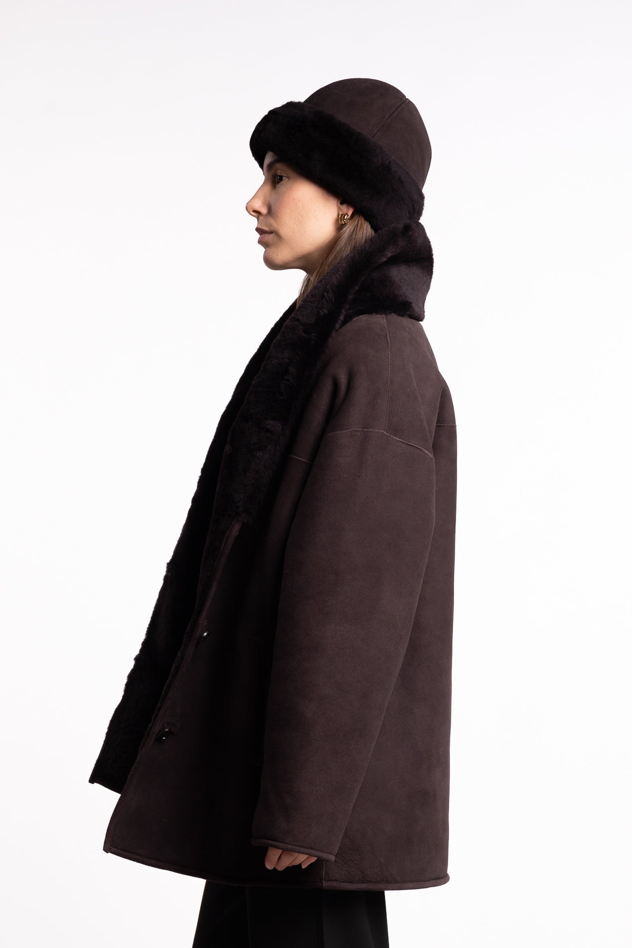 Melli Shearling Jacket- Dark Brown Suede