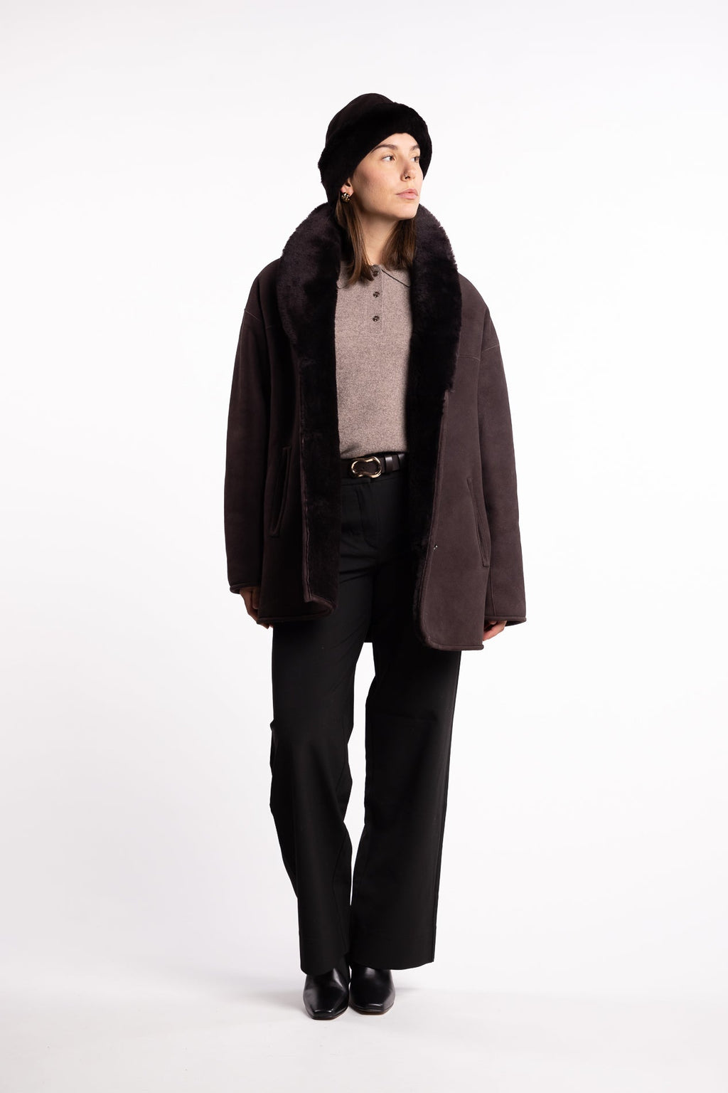Melli Shearling Jacket- Dark Brown Suede