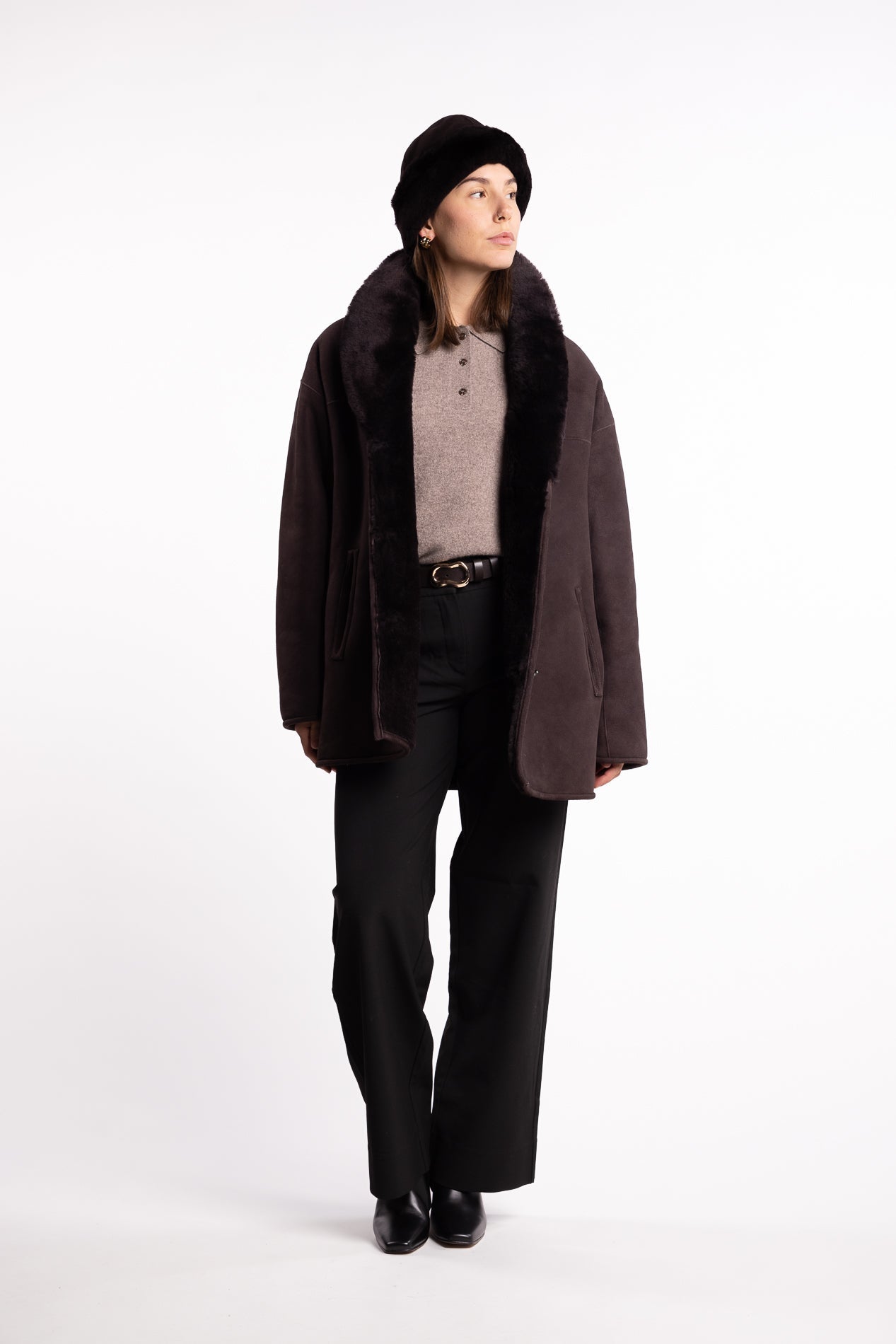 Melli Shearling Jacket- Dark Brown Suede