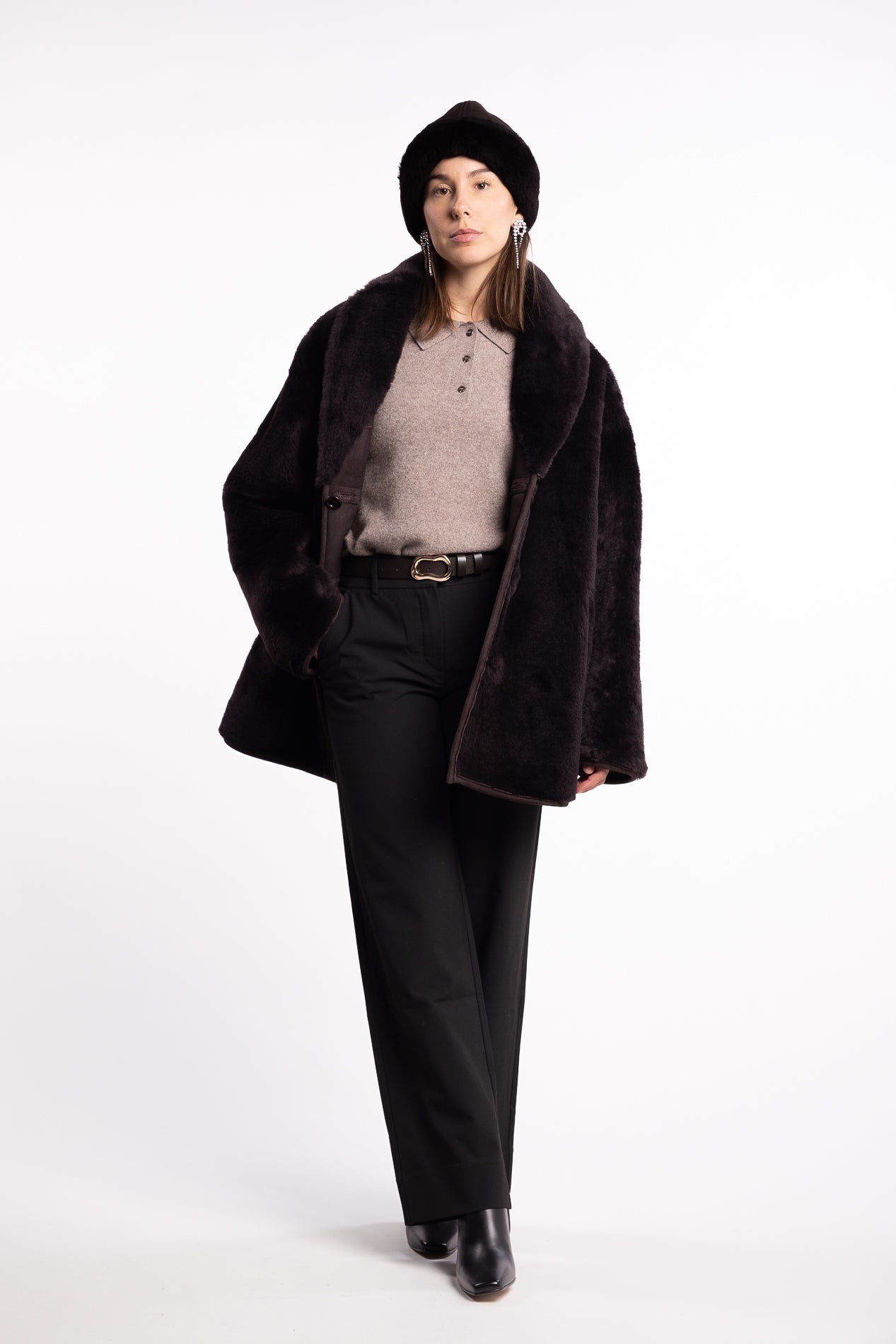 Melli Shearling Jacket- Dark Brown Suede