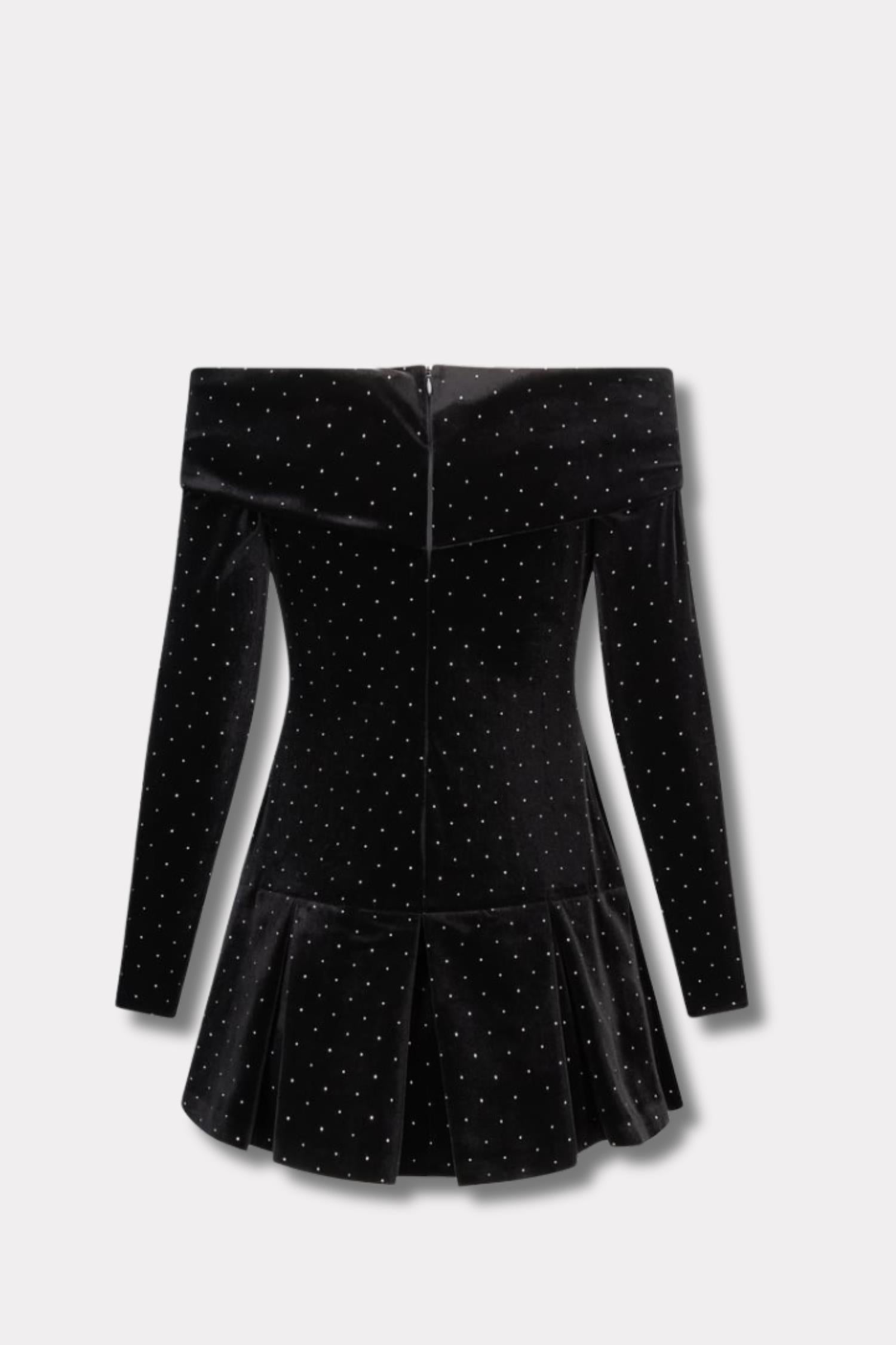 Colette Stud Velour Dress- Black